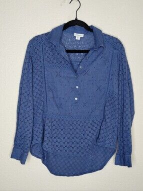 Sundance Blue Eyelet Button Up Blouse Size Petite XS